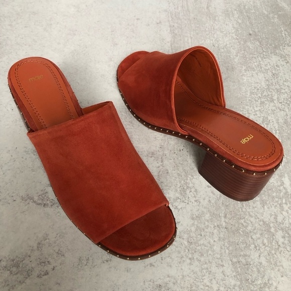 Maje Wave Suede Leather Studded Mules Terracotta EU 39 - Picture 2 of 14